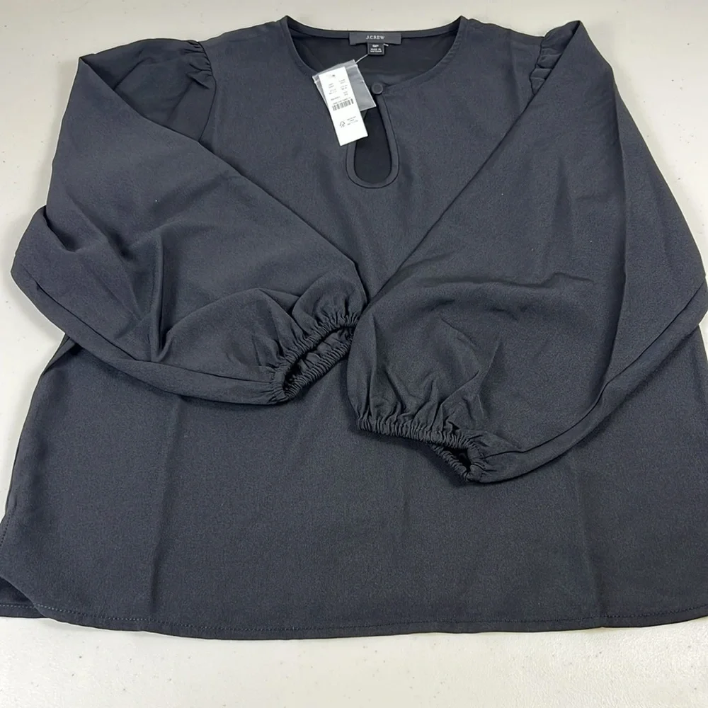 J.Crew Keyhole Puff‎ Sleeve Drapey Crepe Black